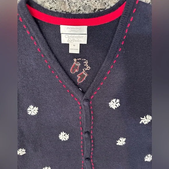 🎄VTG Christopher & Banks Hand Embroidered Christmas Knit Sweater Vest Size Med - Picture 5 of 16